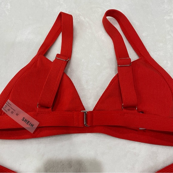 SHEIN Women’s High Cut Rib Triangle Top Padded Bikini Swimsuit - red, size M - Picture 6 of 8